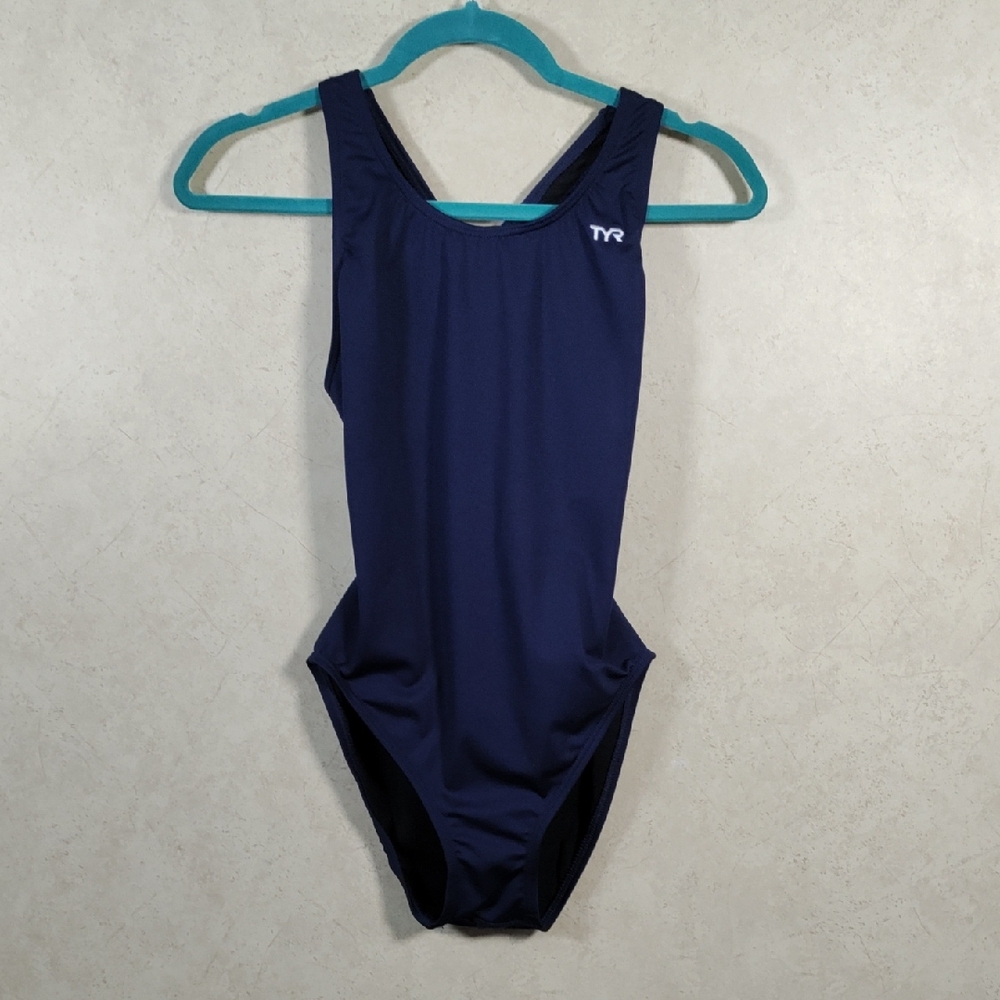 6SE1 TYR navy blue One-Piece Racerback Swimsuit 36 S